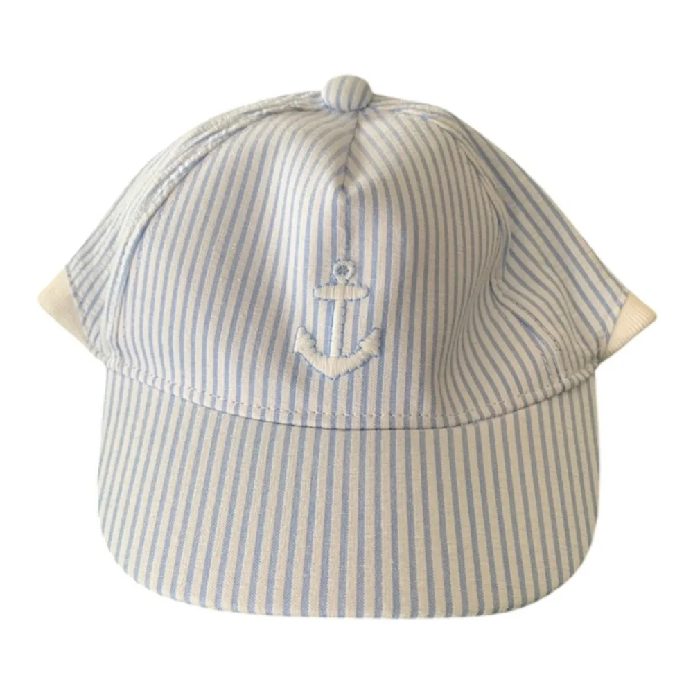 Janie and Jack Seersucker Anchor Embroidered Cap